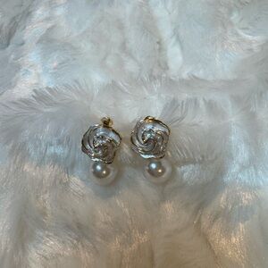 Gold and Silver Rose Pearl Earrings